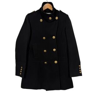 Miss Posh Black Wool Blend Double Breasted Military‎ Peacoat Gold Buttons Size M